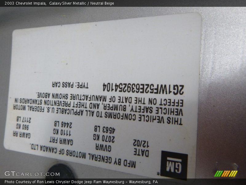 Galaxy Silver Metallic / Neutral Beige 2003 Chevrolet Impala