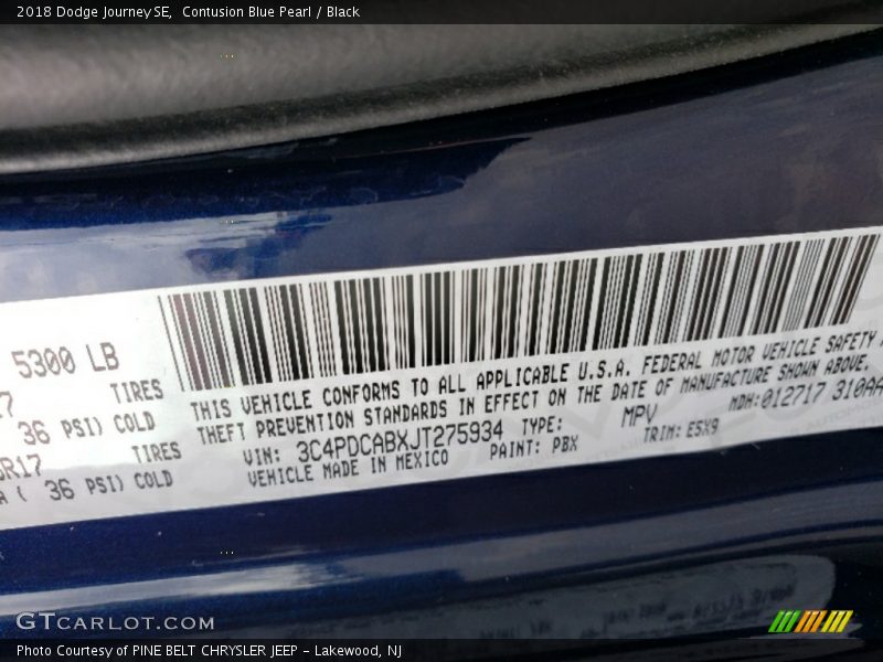 Contusion Blue Pearl / Black 2018 Dodge Journey SE