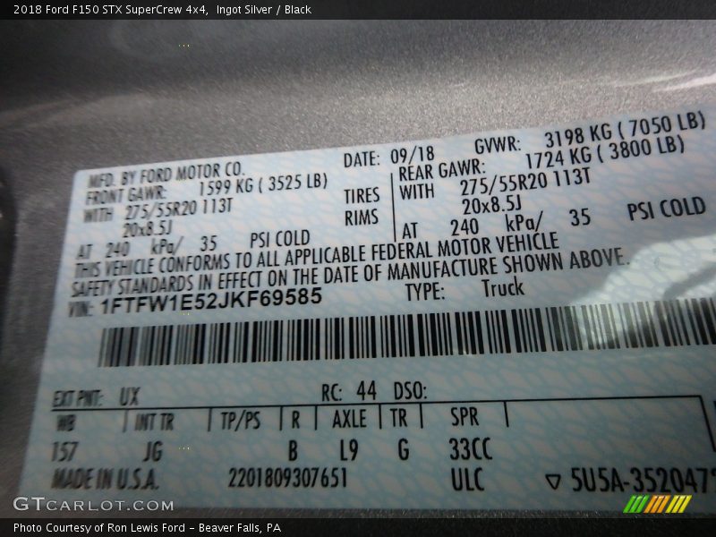 Ingot Silver / Black 2018 Ford F150 STX SuperCrew 4x4