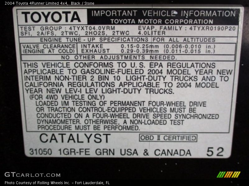 Black / Stone 2004 Toyota 4Runner Limited 4x4