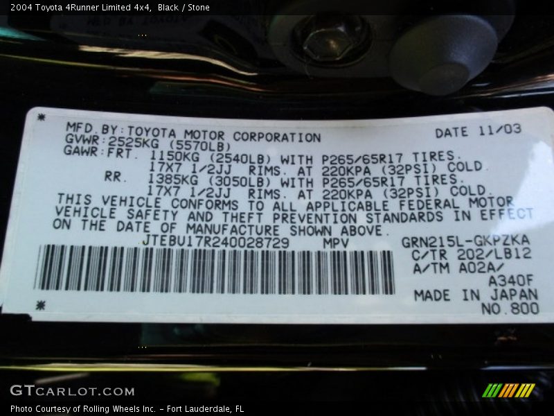 Black / Stone 2004 Toyota 4Runner Limited 4x4