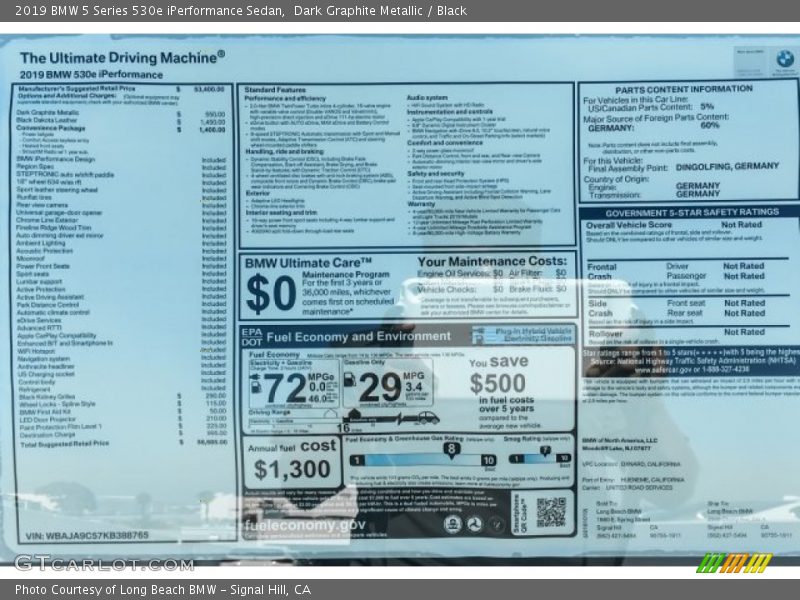 Dark Graphite Metallic / Black 2019 BMW 5 Series 530e iPerformance Sedan