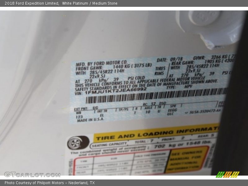 2018 Expedition Limited White Platinum Color Code UG