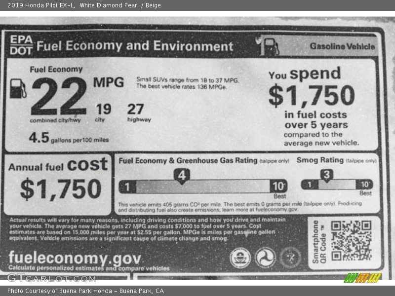 White Diamond Pearl / Beige 2019 Honda Pilot EX-L