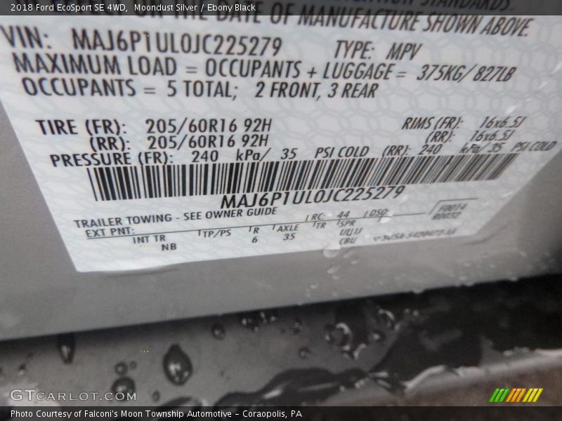 Moondust Silver / Ebony Black 2018 Ford EcoSport SE 4WD