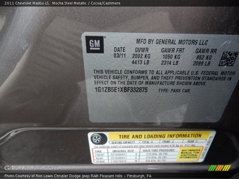 Mocha Steel Metallic / Cocoa/Cashmere 2011 Chevrolet Malibu LS