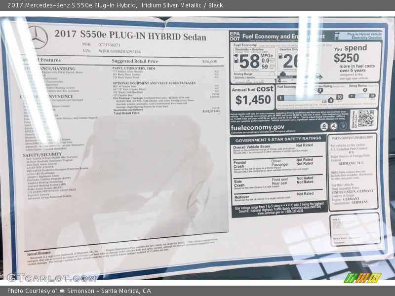 Iridium Silver Metallic / Black 2017 Mercedes-Benz S 550e Plug-In Hybrid