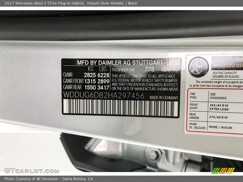 Iridium Silver Metallic / Black 2017 Mercedes-Benz S 550e Plug-In Hybrid