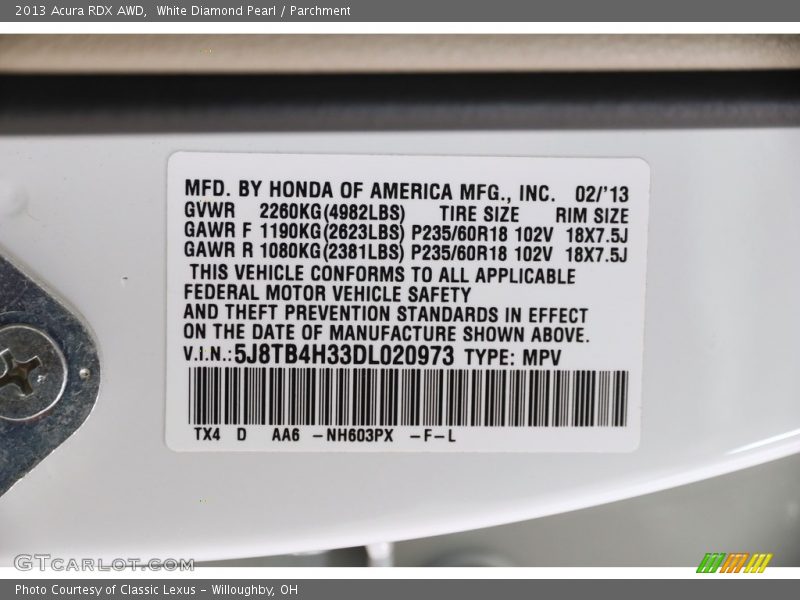 White Diamond Pearl / Parchment 2013 Acura RDX AWD