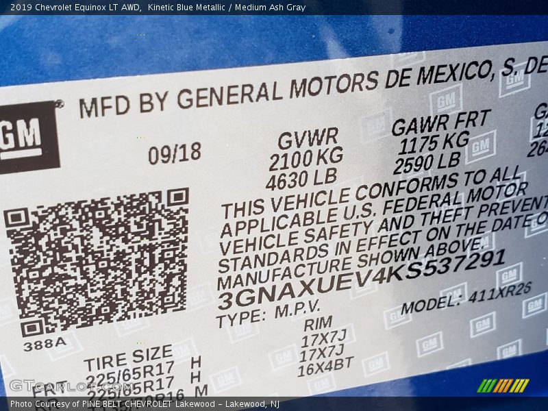 Kinetic Blue Metallic / Medium Ash Gray 2019 Chevrolet Equinox LT AWD