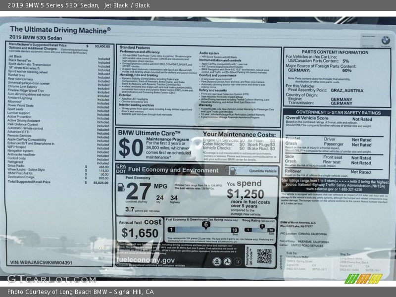 Jet Black / Black 2019 BMW 5 Series 530i Sedan