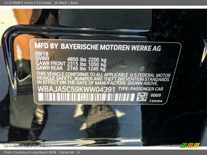 Jet Black / Black 2019 BMW 5 Series 530i Sedan