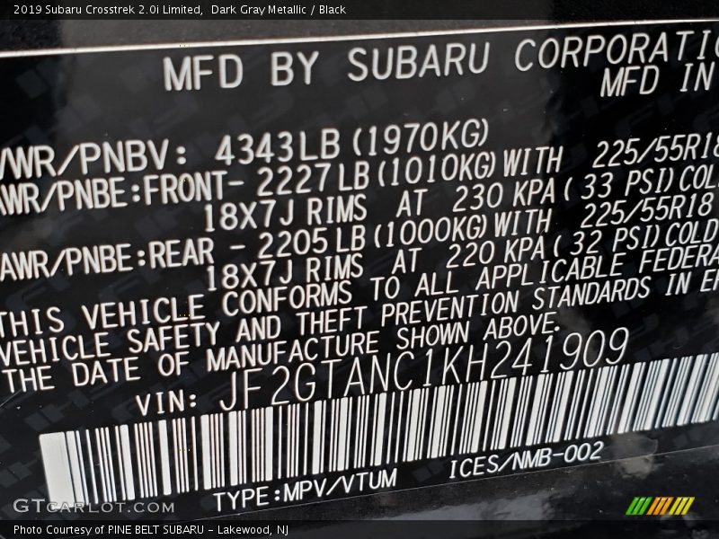 Dark Gray Metallic / Black 2019 Subaru Crosstrek 2.0i Limited