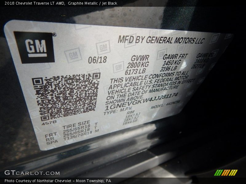 Graphite Metallic / Jet Black 2018 Chevrolet Traverse LT AWD