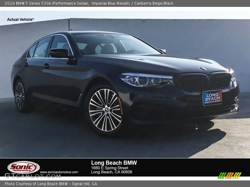 Imperial Blue Metallic / Canberra Beige/Black 2019 BMW 5 Series 530e iPerformance Sedan