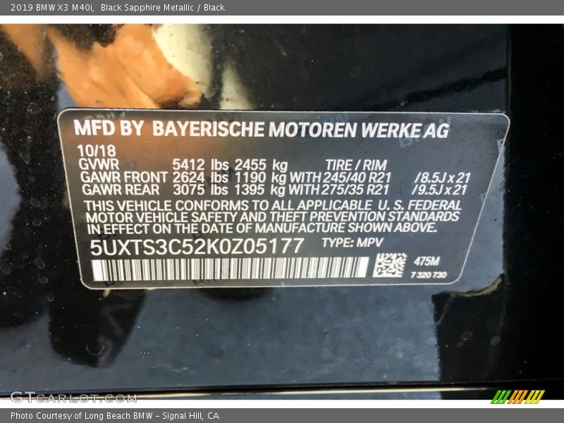Black Sapphire Metallic / Black 2019 BMW X3 M40i
