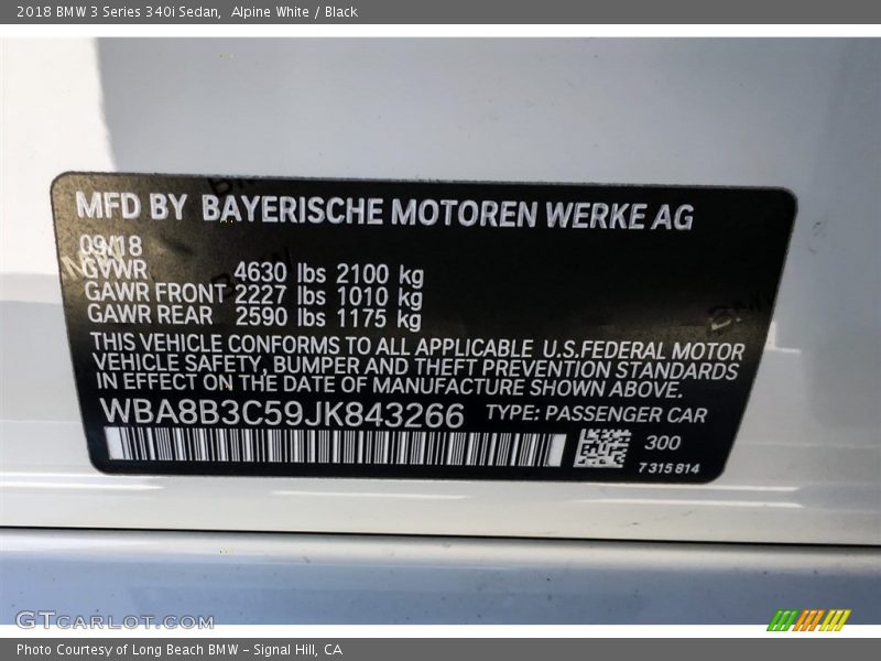 Alpine White / Black 2018 BMW 3 Series 340i Sedan