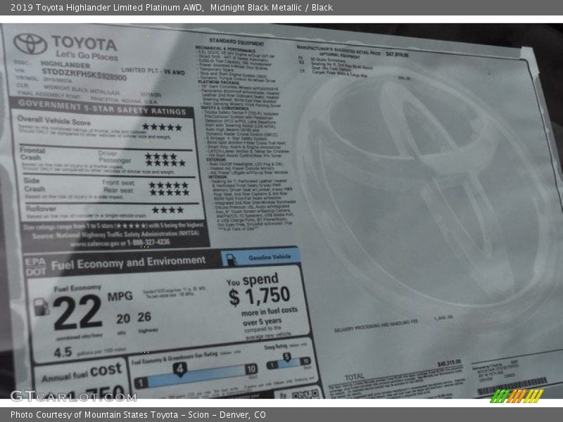 Midnight Black Metallic / Black 2019 Toyota Highlander Limited Platinum AWD