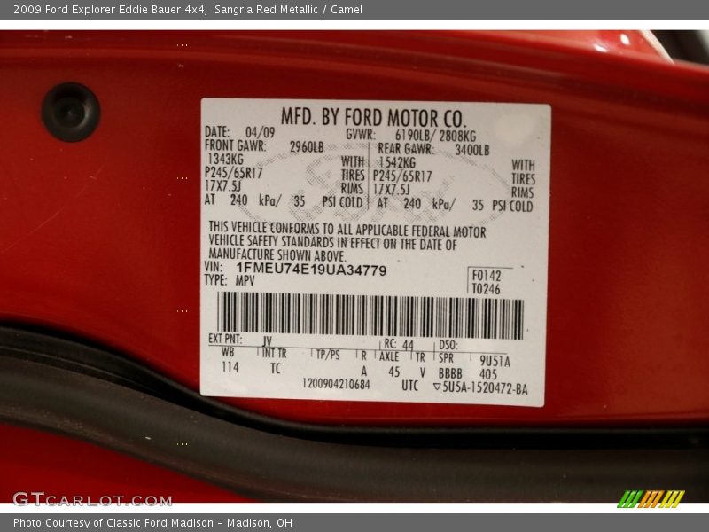 Sangria Red Metallic / Camel 2009 Ford Explorer Eddie Bauer 4x4