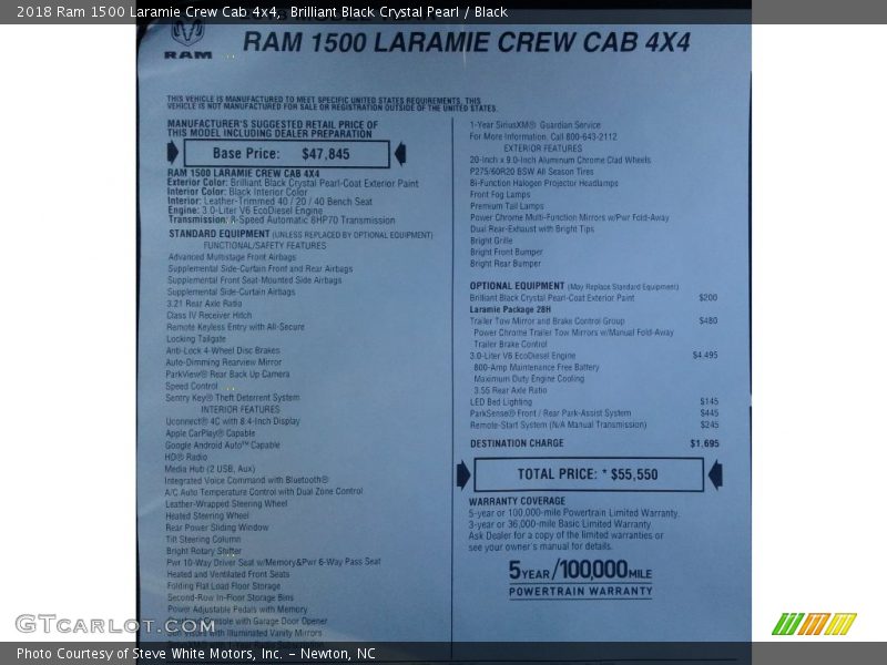  2018 1500 Laramie Crew Cab 4x4 Window Sticker