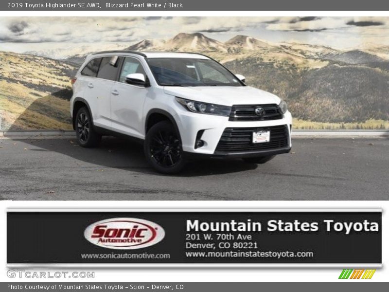 Blizzard Pearl White / Black 2019 Toyota Highlander SE AWD