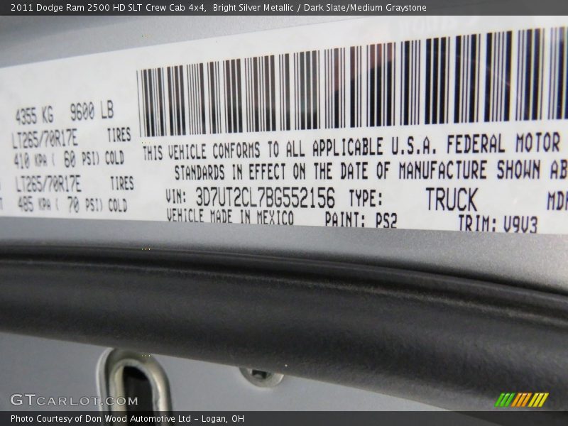 Bright Silver Metallic / Dark Slate/Medium Graystone 2011 Dodge Ram 2500 HD SLT Crew Cab 4x4
