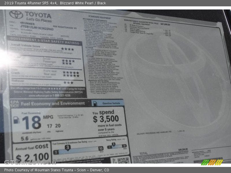 Blizzard White Pearl / Black 2019 Toyota 4Runner SR5 4x4