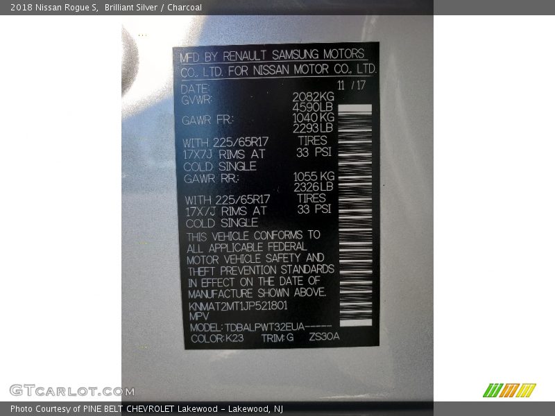 Brilliant Silver / Charcoal 2018 Nissan Rogue S