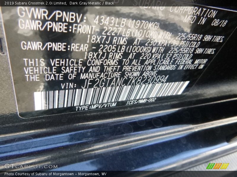 Dark Gray Metallic / Black 2019 Subaru Crosstrek 2.0i Limited