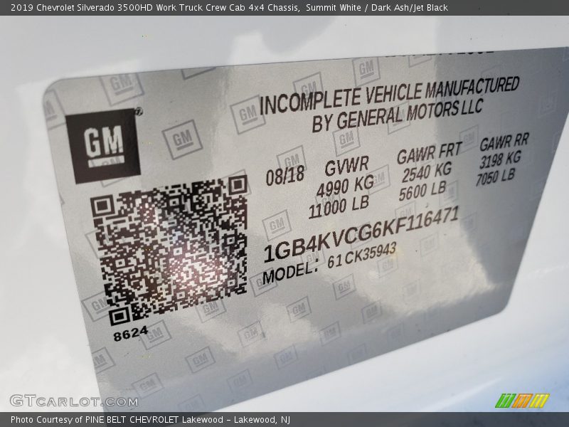 Summit White / Dark Ash/Jet Black 2019 Chevrolet Silverado 3500HD Work Truck Crew Cab 4x4 Chassis