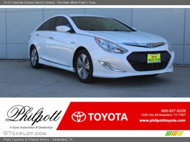 Porcelain White Pearl / Gray 2013 Hyundai Sonata Hybrid Limited