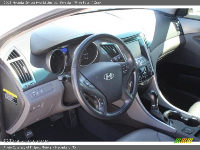 Porcelain White Pearl / Gray 2013 Hyundai Sonata Hybrid Limited
