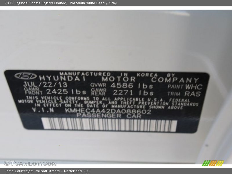 Porcelain White Pearl / Gray 2013 Hyundai Sonata Hybrid Limited