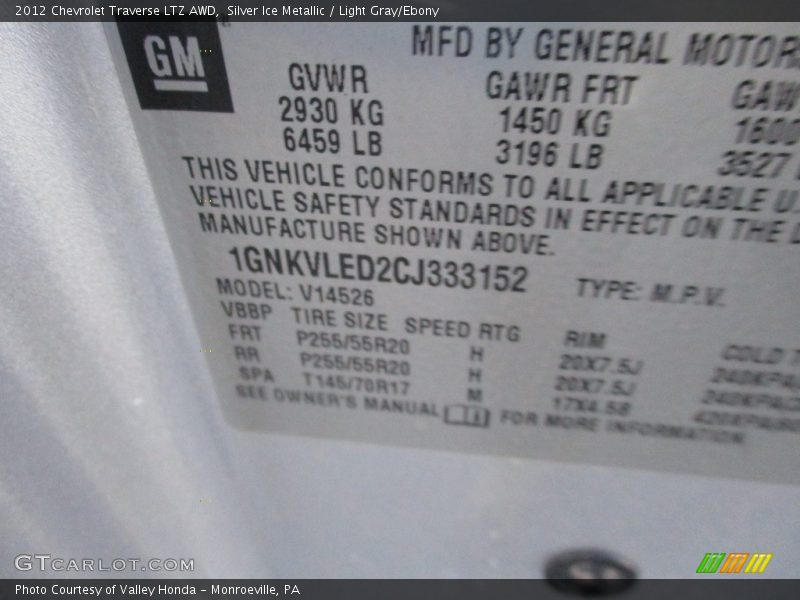 Silver Ice Metallic / Light Gray/Ebony 2012 Chevrolet Traverse LTZ AWD