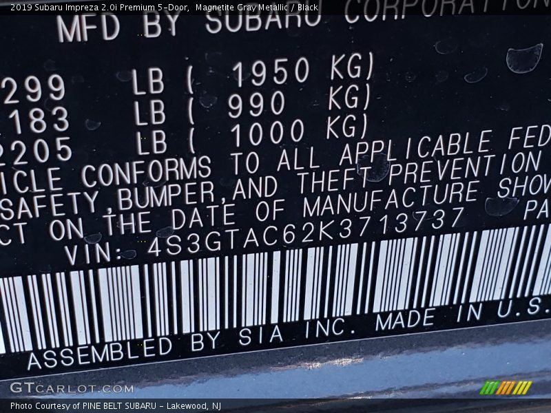 Magnetite Gray Metallic / Black 2019 Subaru Impreza 2.0i Premium 5-Door