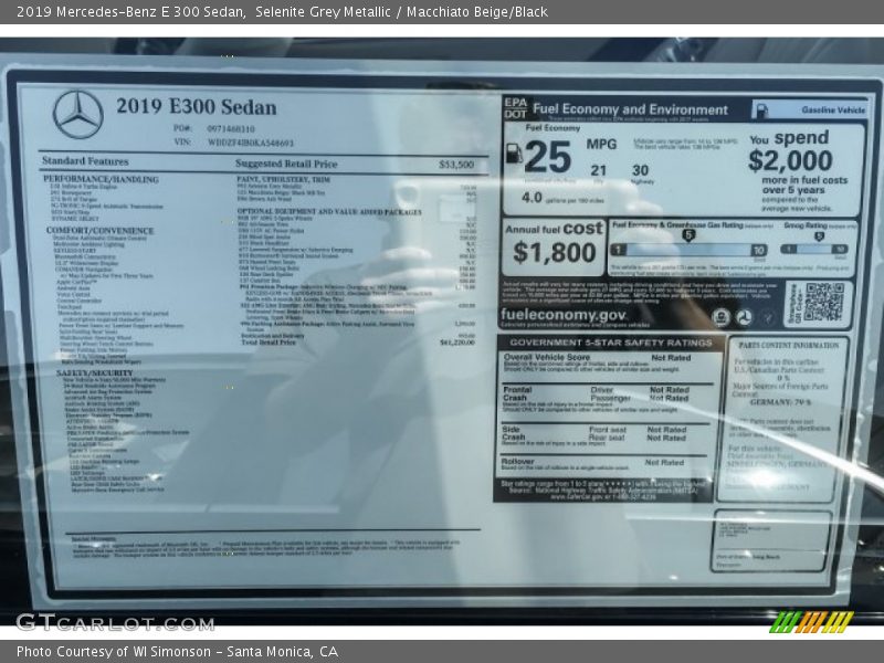 Selenite Grey Metallic / Macchiato Beige/Black 2019 Mercedes-Benz E 300 Sedan