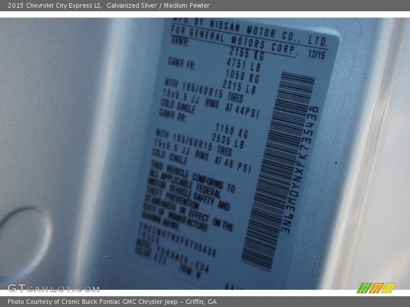 Galvanized Silver / Medium Pewter 2015 Chevrolet City Express LS