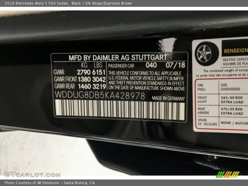 Black / Silk Beige/Espresso Brown 2019 Mercedes-Benz S 560 Sedan
