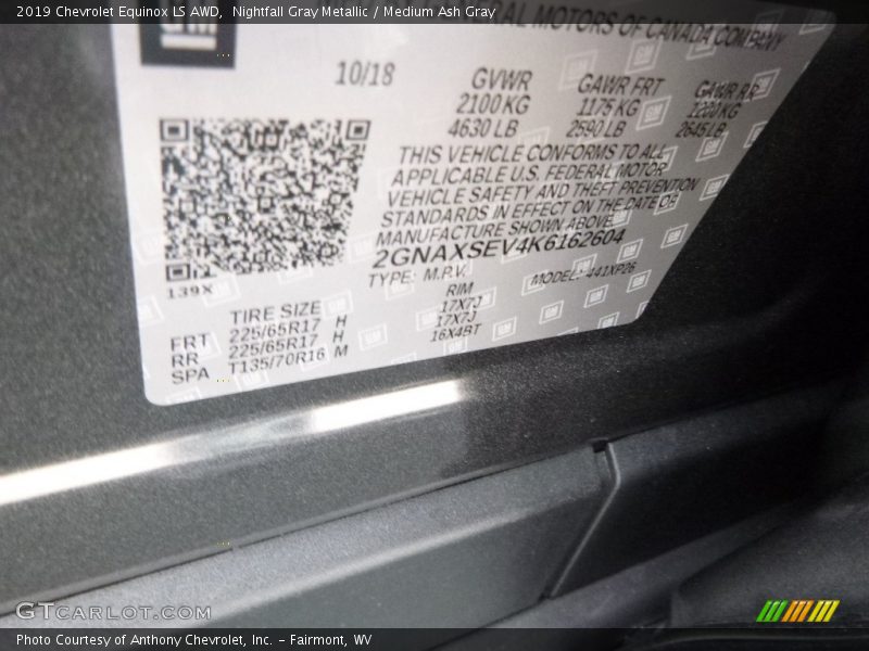 Nightfall Gray Metallic / Medium Ash Gray 2019 Chevrolet Equinox LS AWD