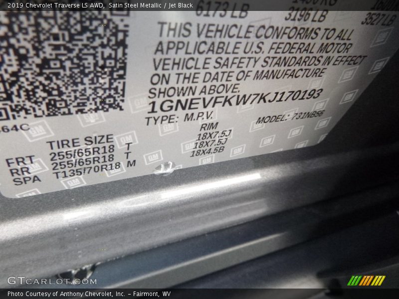 Satin Steel Metallic / Jet Black 2019 Chevrolet Traverse LS AWD