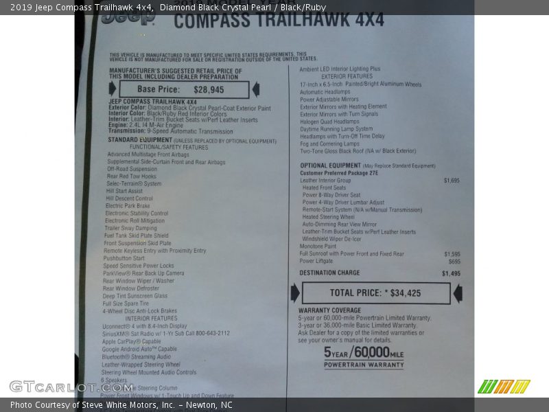 Diamond Black Crystal Pearl / Black/Ruby 2019 Jeep Compass Trailhawk 4x4