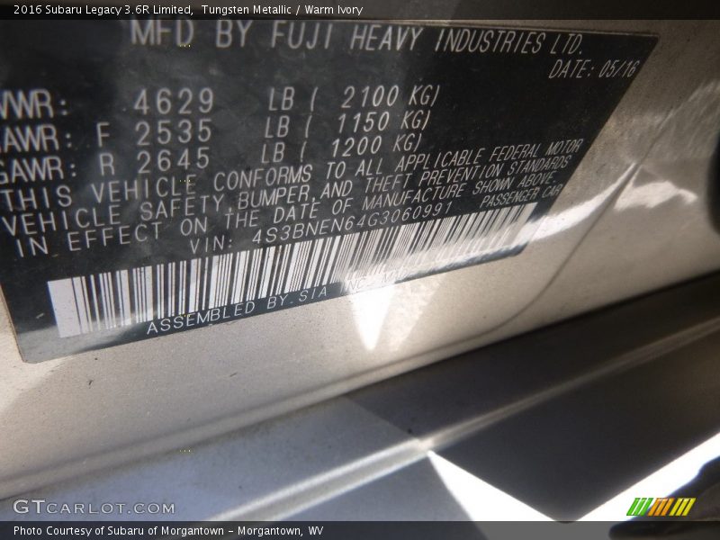 Tungsten Metallic / Warm Ivory 2016 Subaru Legacy 3.6R Limited