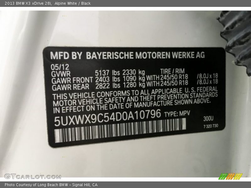 Alpine White / Black 2013 BMW X3 xDrive 28i