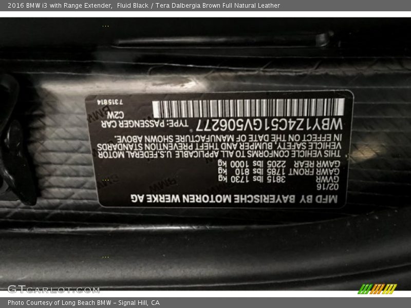 Fluid Black / Tera Dalbergia Brown Full Natural Leather 2016 BMW i3 with Range Extender