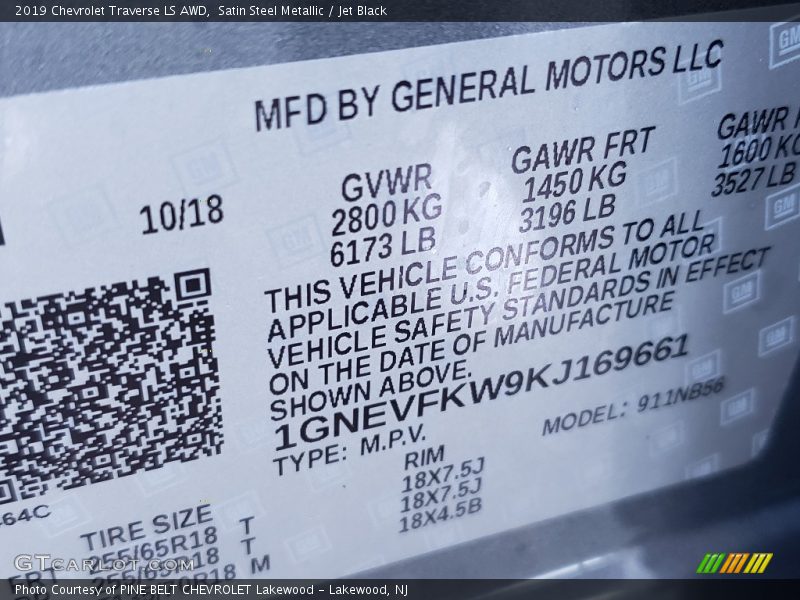 Satin Steel Metallic / Jet Black 2019 Chevrolet Traverse LS AWD