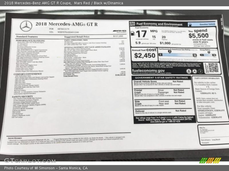  2018 AMG GT R Coupe Window Sticker