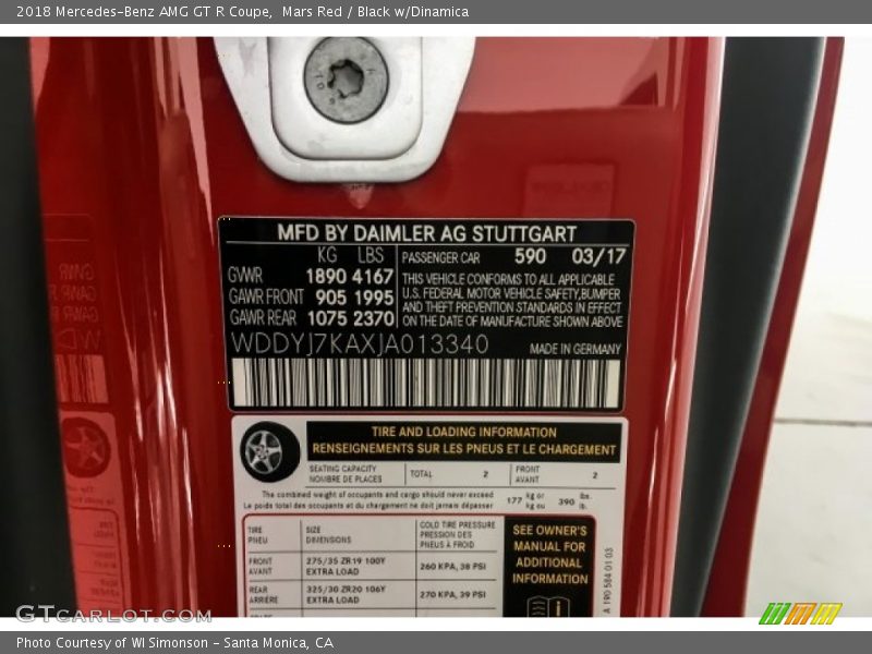 2018 AMG GT R Coupe Mars Red Color Code 590