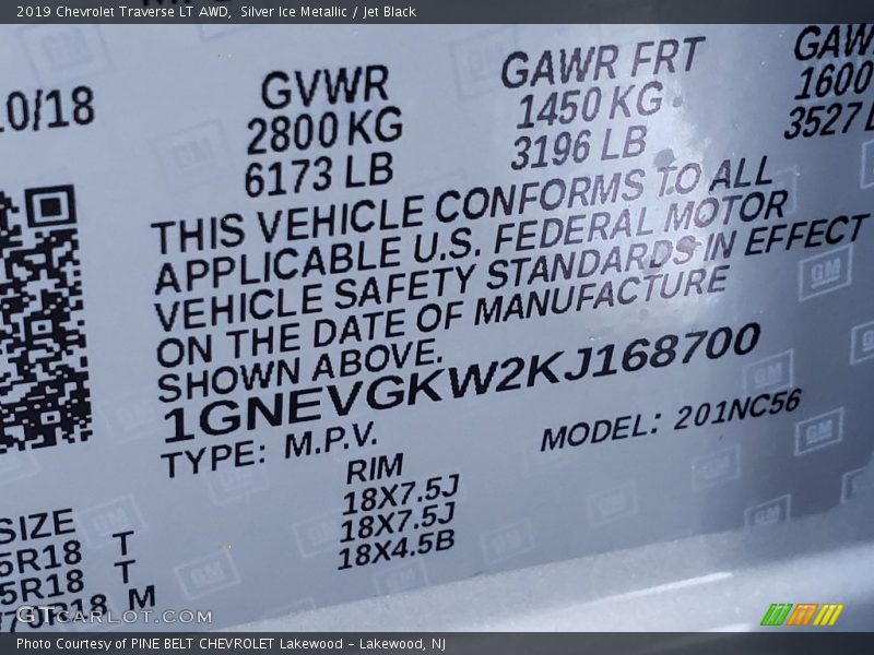 Silver Ice Metallic / Jet Black 2019 Chevrolet Traverse LT AWD