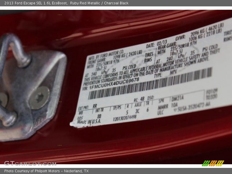 Ruby Red Metallic / Charcoal Black 2013 Ford Escape SEL 1.6L EcoBoost