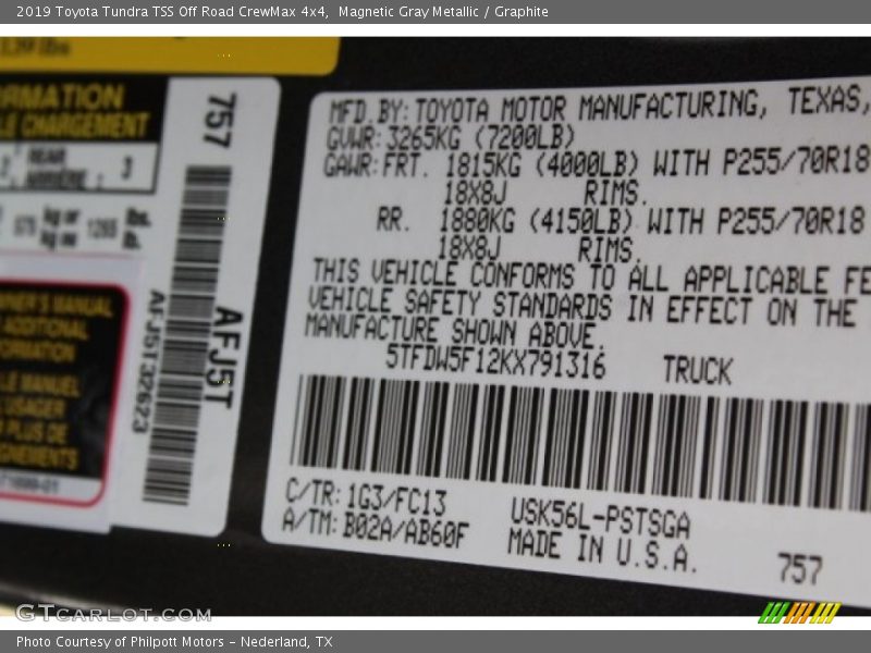 Magnetic Gray Metallic / Graphite 2019 Toyota Tundra TSS Off Road CrewMax 4x4